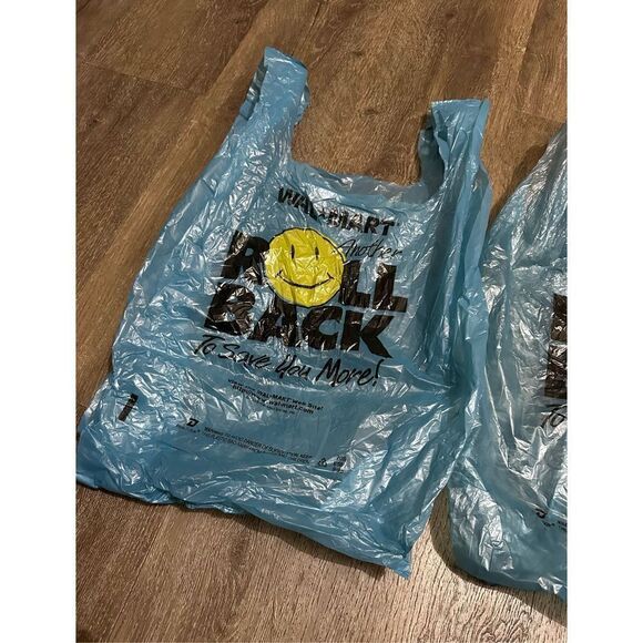 Vintage Walmart Blue over Sized Plastic Bags Roll Back Smiley Face 2001 RARE - Picture 2 of 6